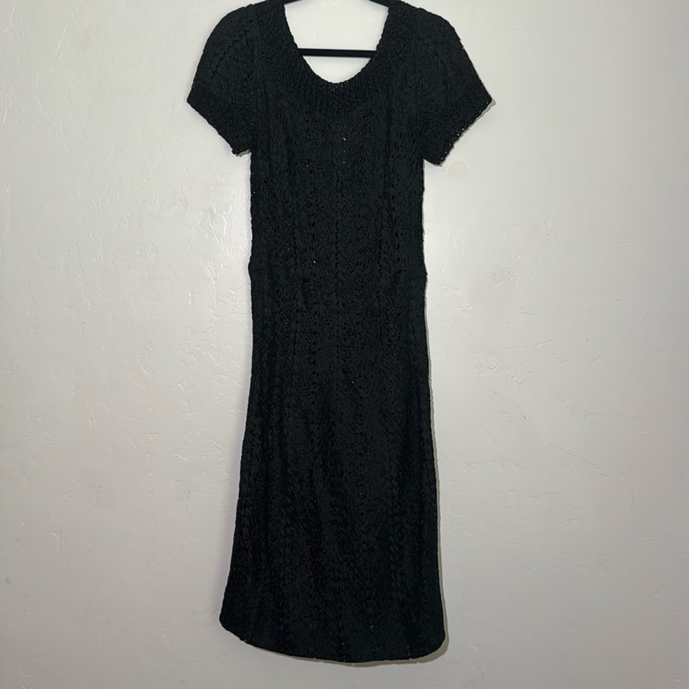 RARE Vintage I. Magnin by Ann Fleischer Black Ribbon Knit Cocktail Dress 50-60s